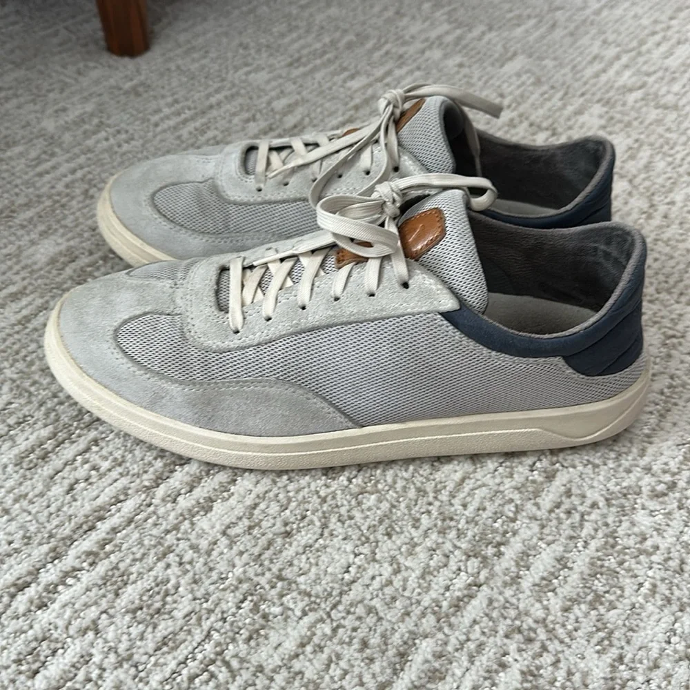 Olukai Punini Men's Casual Lace-Up Sneakers in Vapor/Trench Blue.